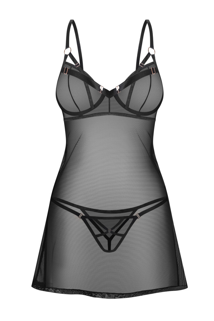 Пеньюар прозорий з трусиками Obsessive Alliane Chemise  — купити в InSecret.ua