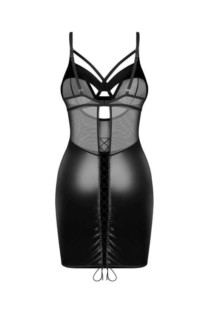 Платье латексное с сеткой облегающее Obsessive Dominna chemise | InSecret.ua