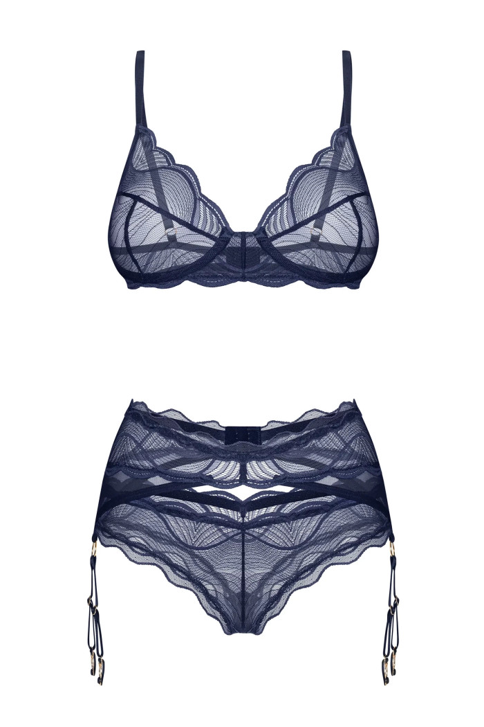 Комплект белья кружевной с поясом Obsessive Rosenty garter belt set | InSecret.ua