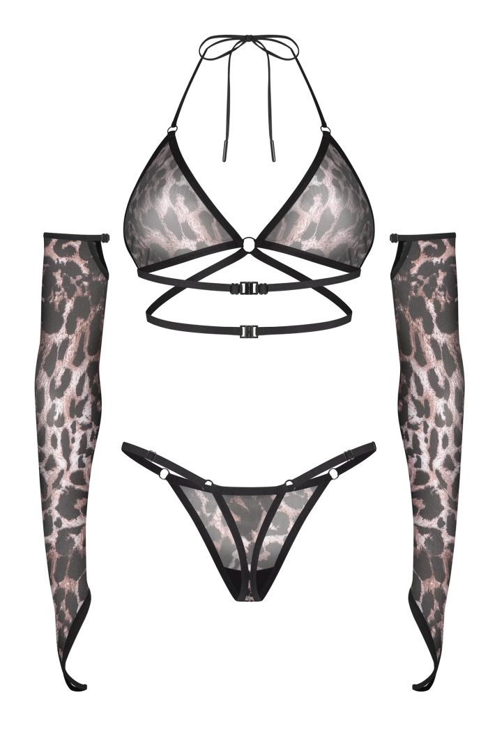 Комплект с рукавчиками леопардовый Obsessive ADDIA SET | InSecret.ua