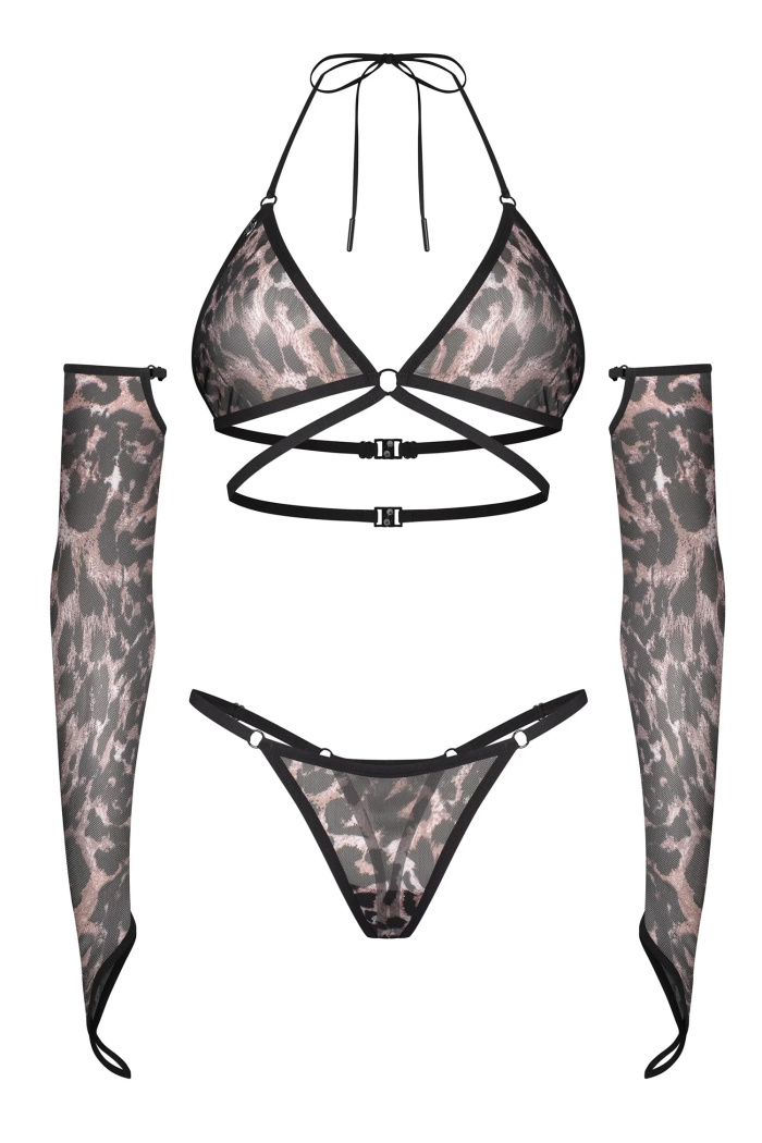 Комплект с рукавчиками леопардовый Obsessive ADDIA SET | InSecret.ua