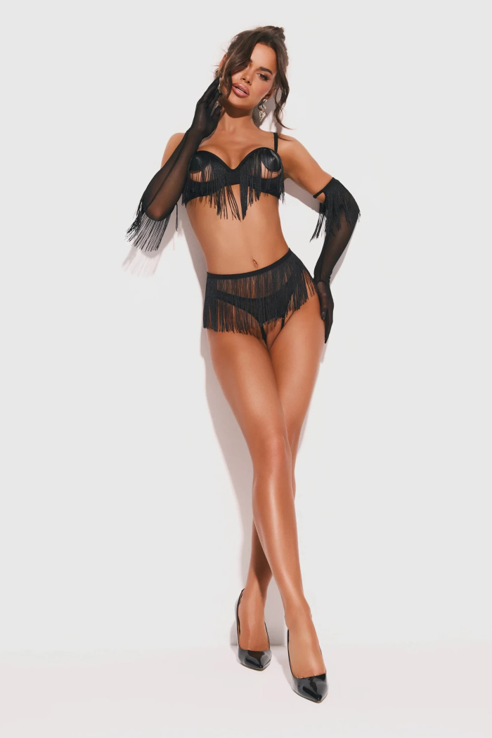 Комплект открытый с рукавичками и бахромой Obsessive Rossay Set | InSecret.ua