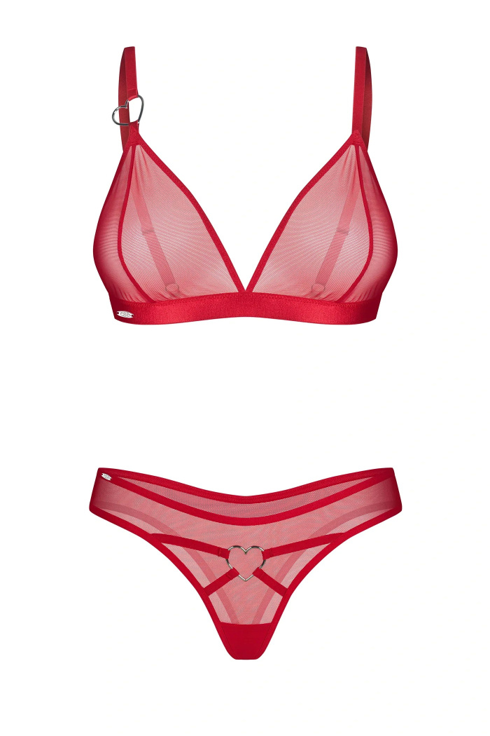 Комплект білизни червоний прозорий Obsessive Crimessa Set — купити в InSecret.ua
