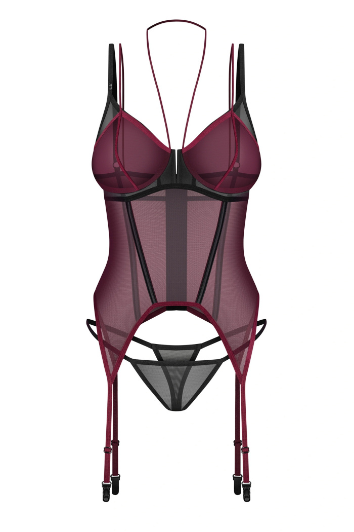 Корсет прозрачный с пажами для чулок и стрингами Obsessive Parisel Corset | InSecret.ua