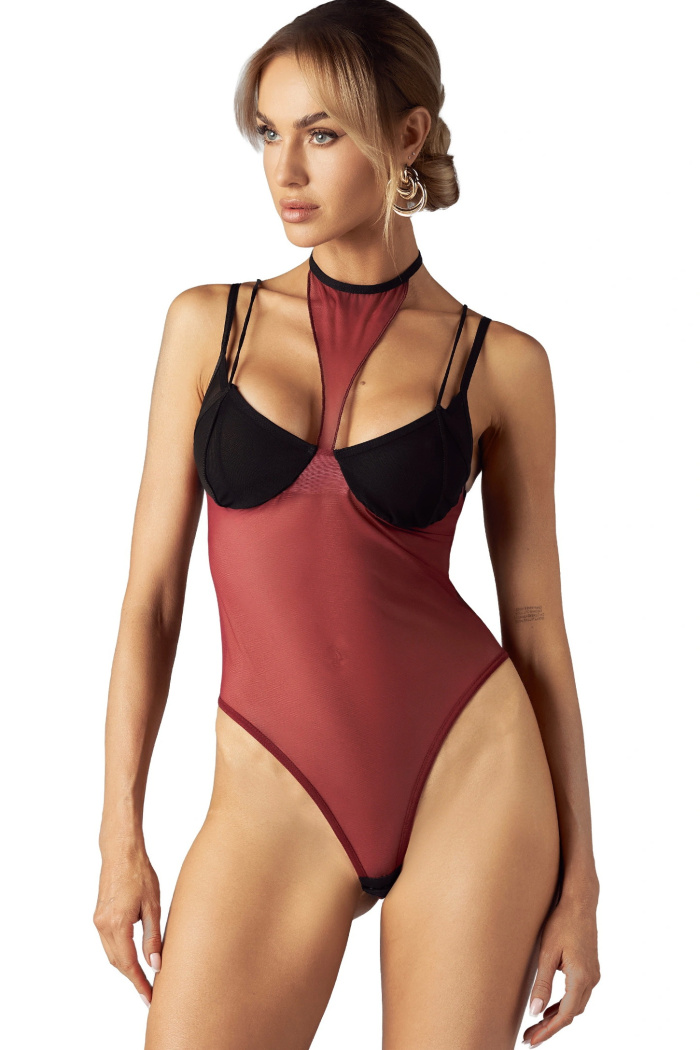 Боді жіноче напівпрозоре з чокером Obsessive Parisel Teddy — купити в InSecret.ua
