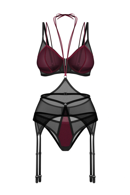 Комплект напіврозорої білизни з поясом для панчіх Obsessive Parisel Set — купити в InSecret.ua