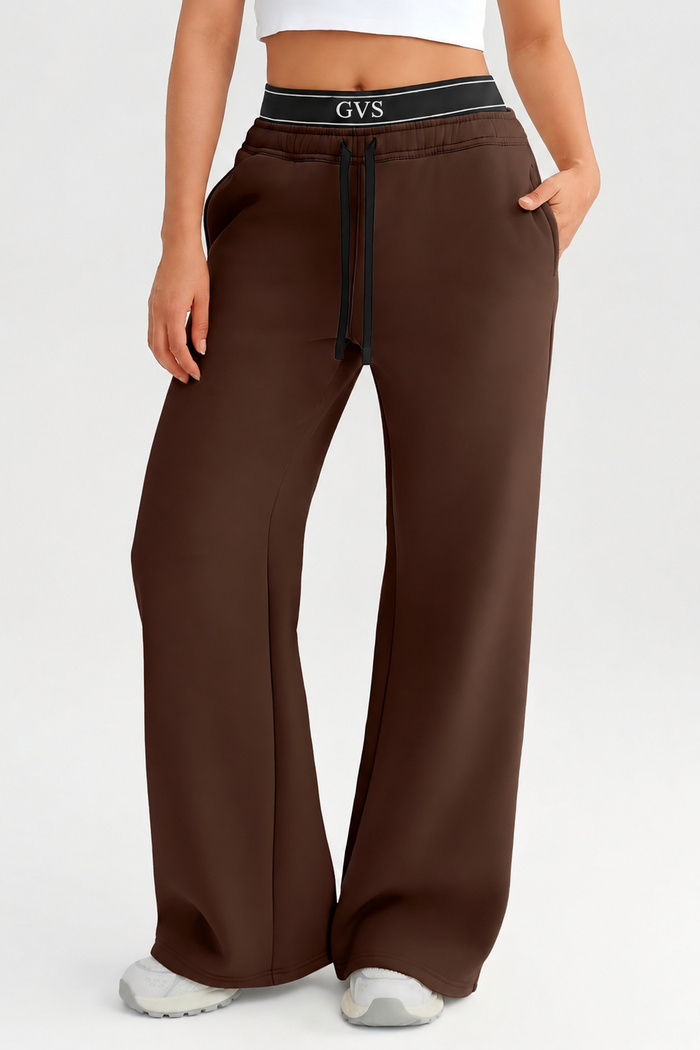Шоколадные женские утепленные спортивные штаны GVS Urban Warm Wide Leg | InSecret.ua