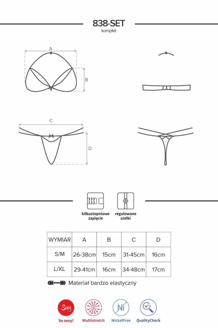 Комплект білизни мереживний Obsessive 838-SET-3 set