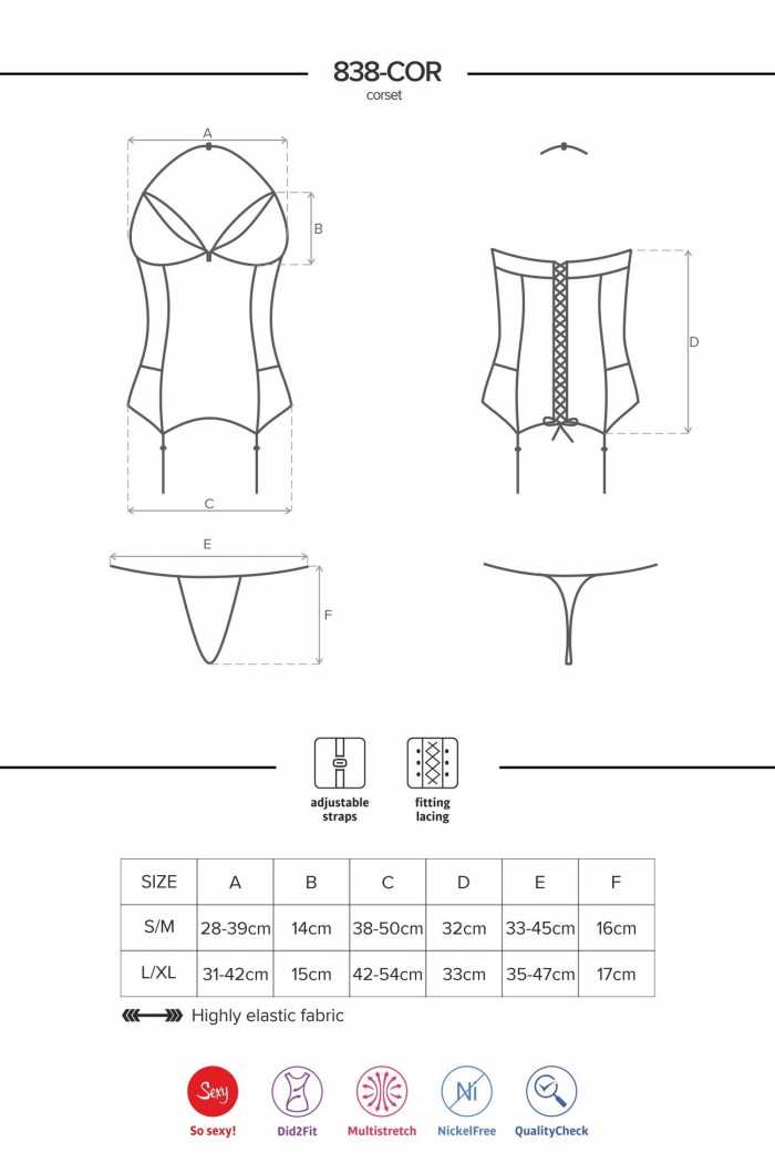 Корсет красный Obsessive 838-COR-3 corset