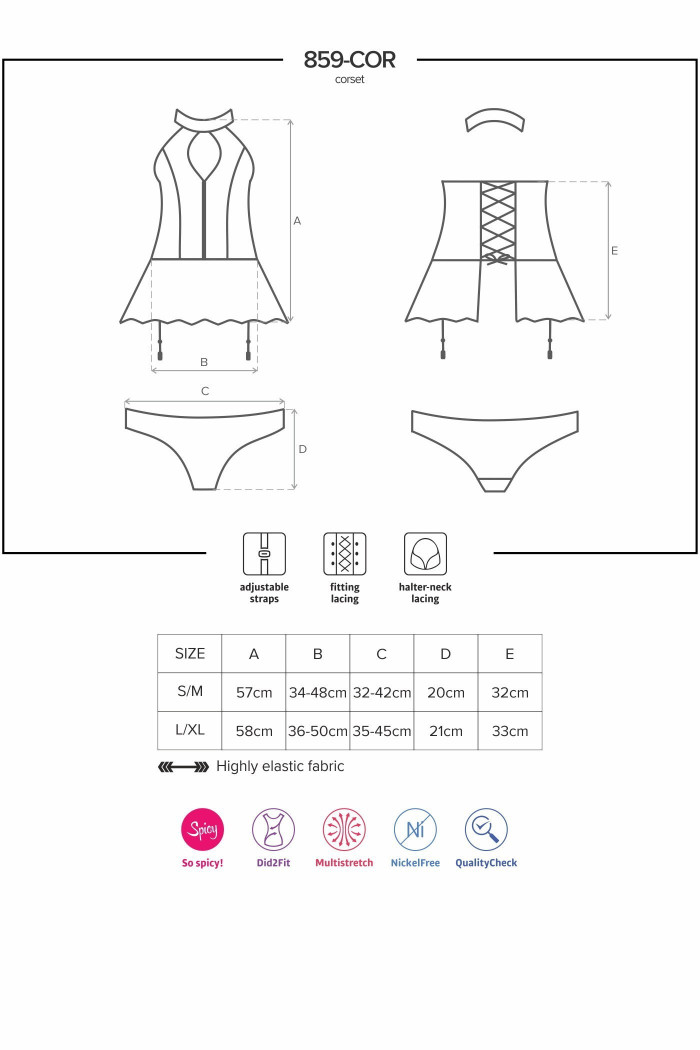 Корсет під шкіру з трусиками Obsessive 859-COR-1