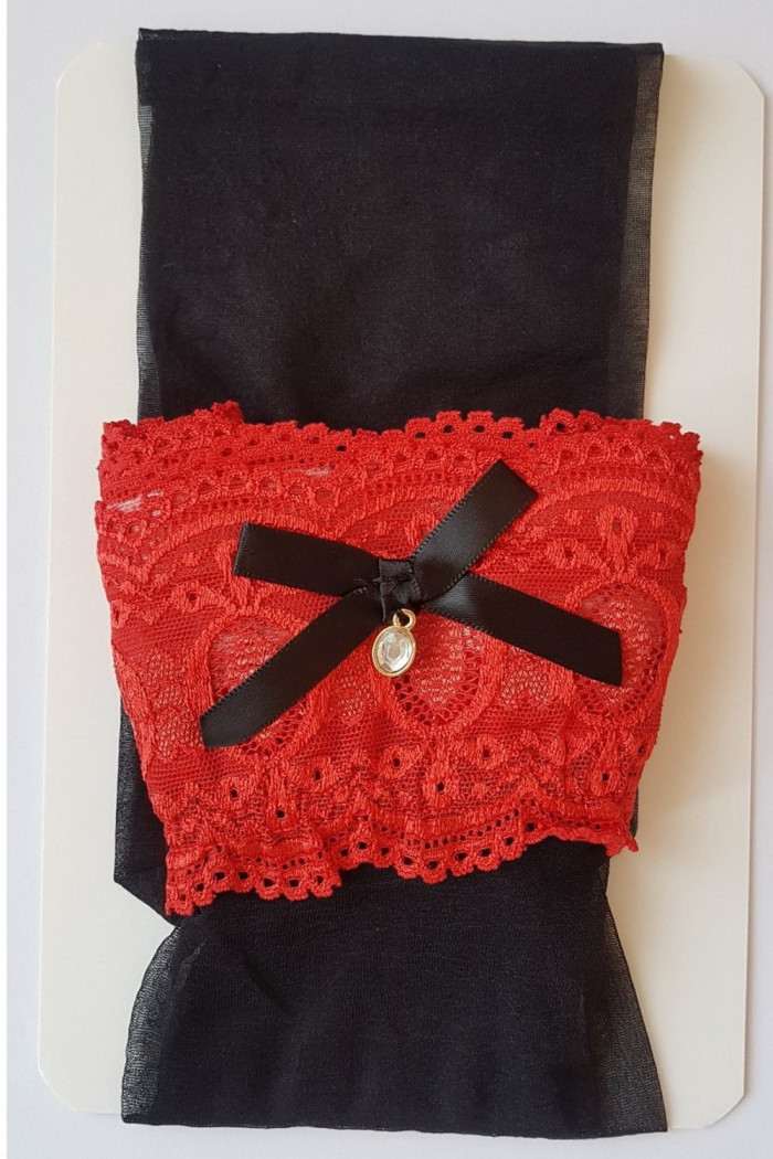 Чулки черные с красной коронкой Marilyn COCO I16