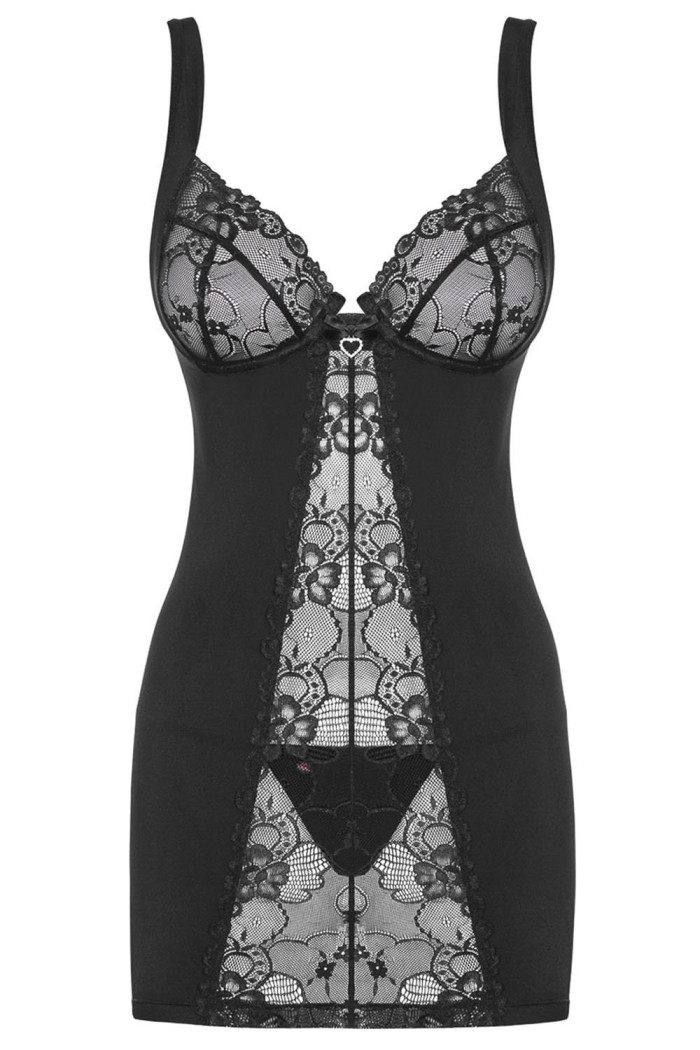 Сорочка з трусиками Obsessive Heartina chemise Black
