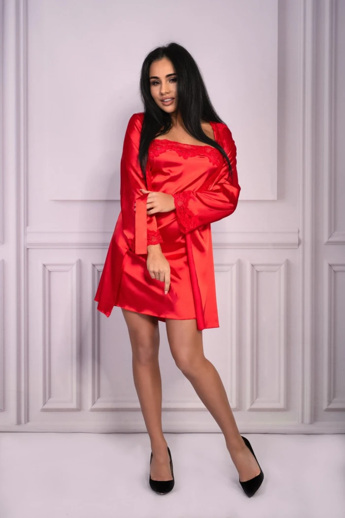 Комплект атласный (халат, сорочка и стринги) Livia Corsetti Jacqueline Red