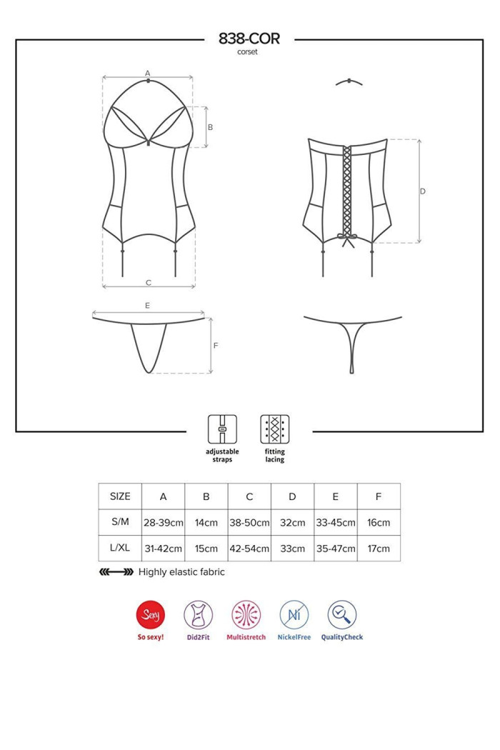 Корсет з трусиками-стрінг Obsessive 838-COR-1
