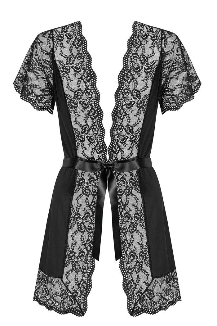 Халат сатиновый с кружевом Obsessive Luvae peignoir