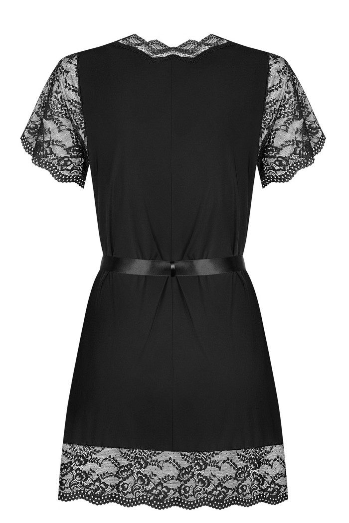 Халат сатиновый с кружевом Obsessive Luvae peignoir