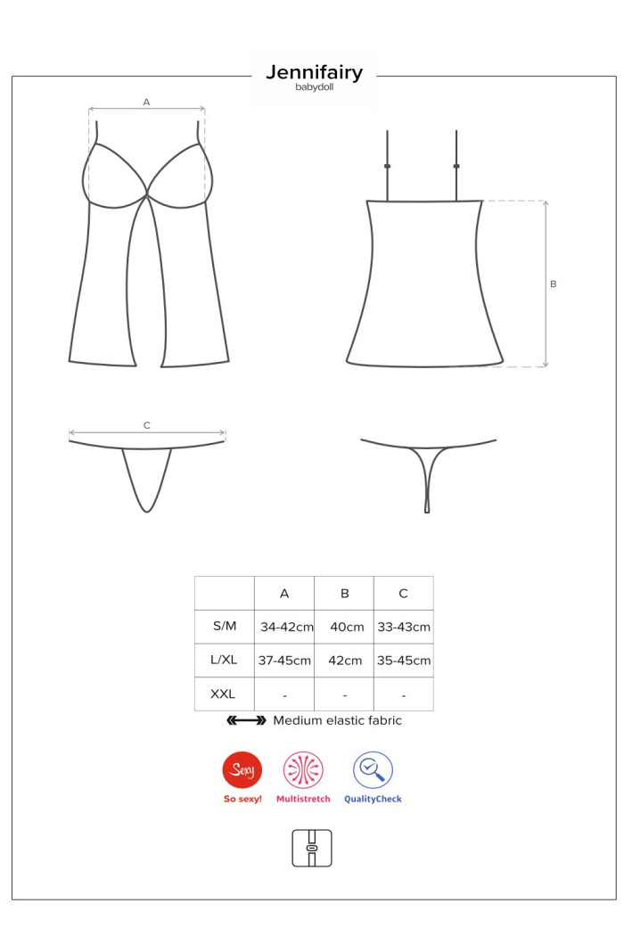 Прозорий бебідолл з трусиками Obsessive Jennifairy babydoll