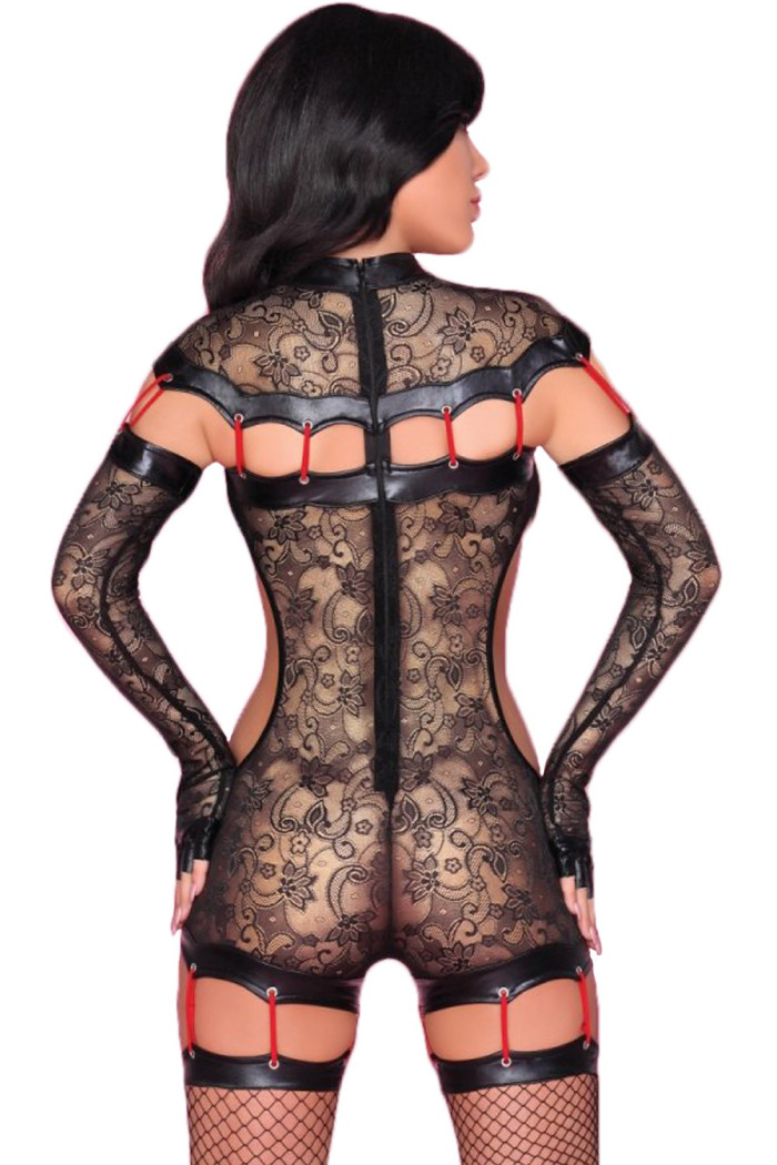 Комбинезон-сетка кружевной с латексом Cofashion Sakura