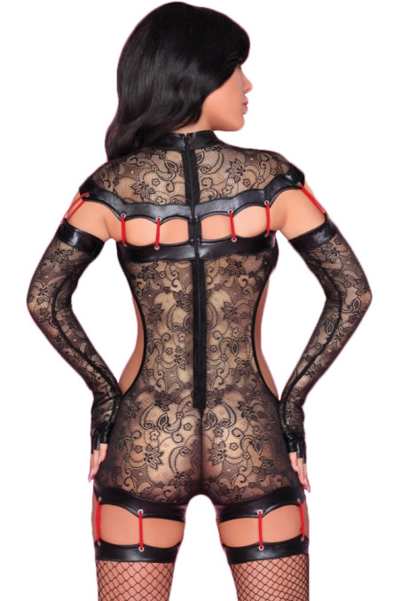 Комбинезон-сетка кружевной с латексом Cofashion Sakura