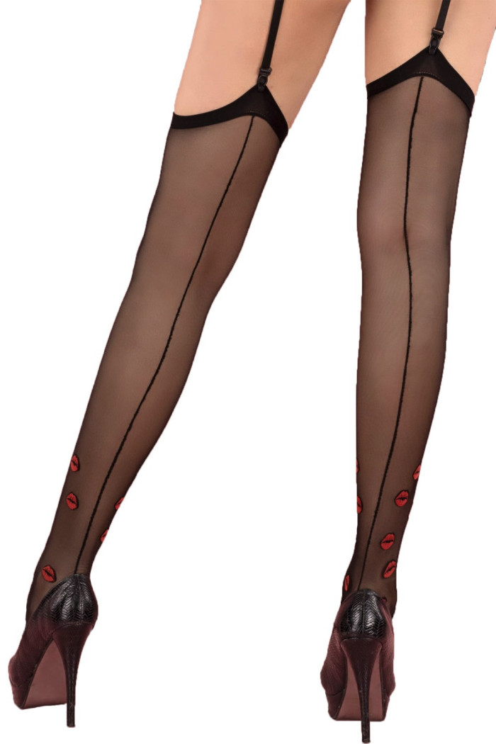 Панчохи під пояс з оригінальним принтом Livia Corsetti Crimson Lipstick