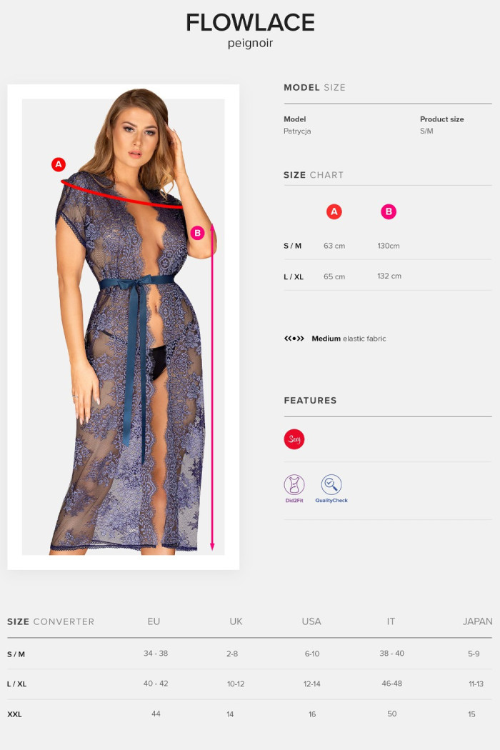 Халат довгий мереживний Obsessive Flowlace Peniuar