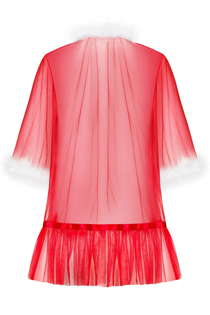 Пеньюар новорічний напівпрозорий Obsessive Santasia Peignoir