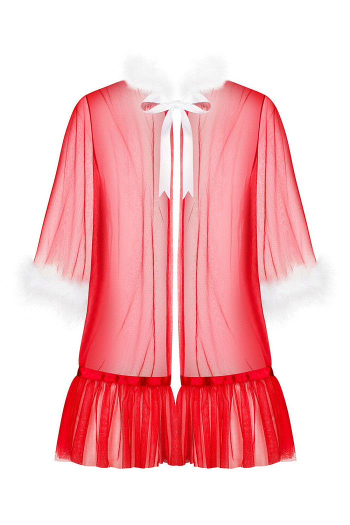 Пеньюар новорічний напівпрозорий Obsessive Santasia Peignoir