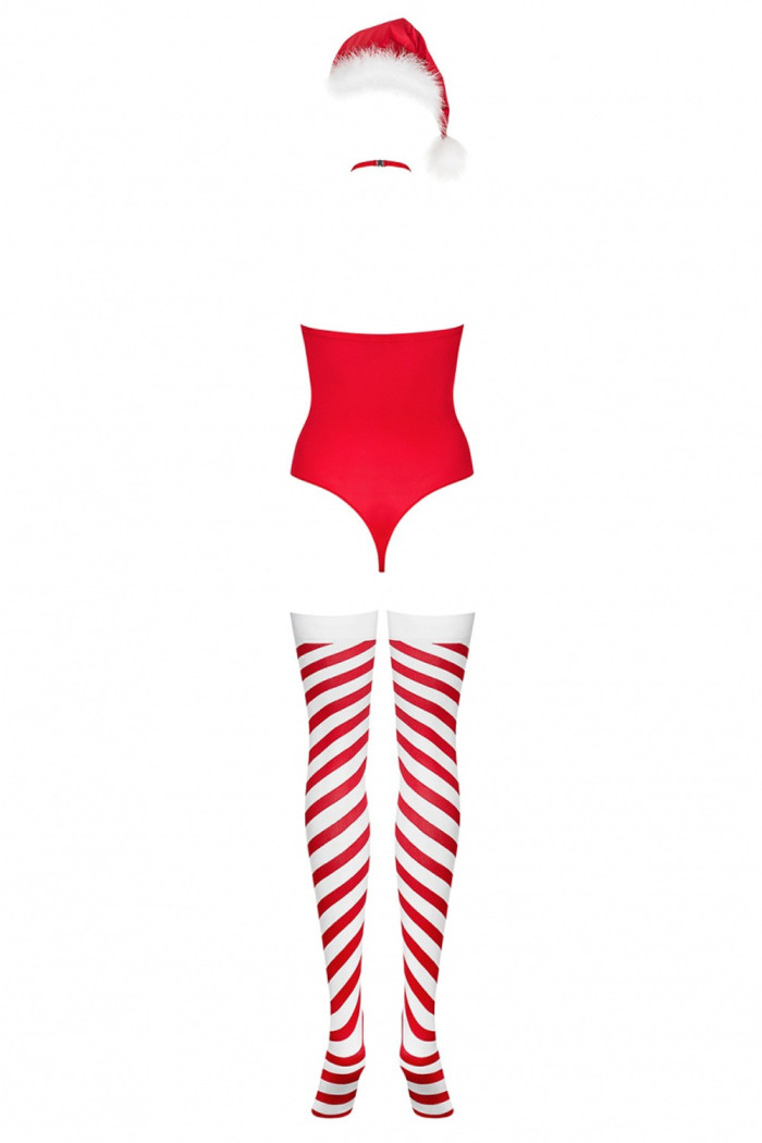 Комплект новогодний - боди с чулками Obsessive Kissmas Teddy