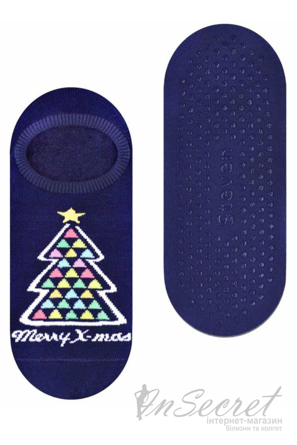 Шкарпетки-сліди махрові з новорічним принтом і ABS Steven 132 New Year