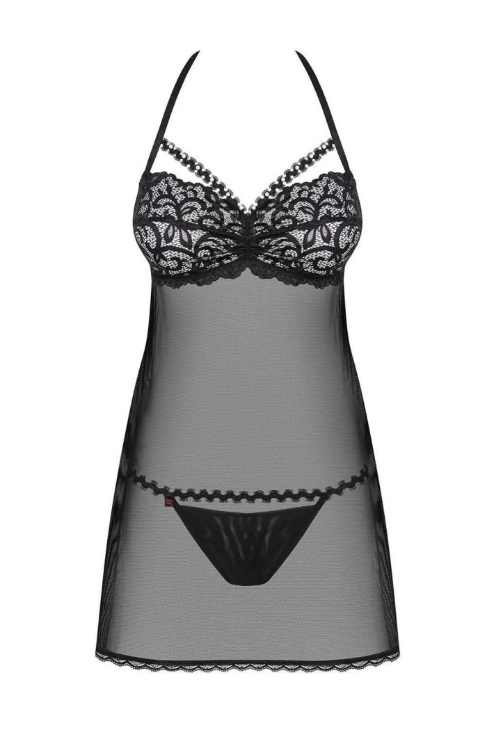 Прозорий бебідолл з відкритою спинкою Obsessive Joylace Babydoll