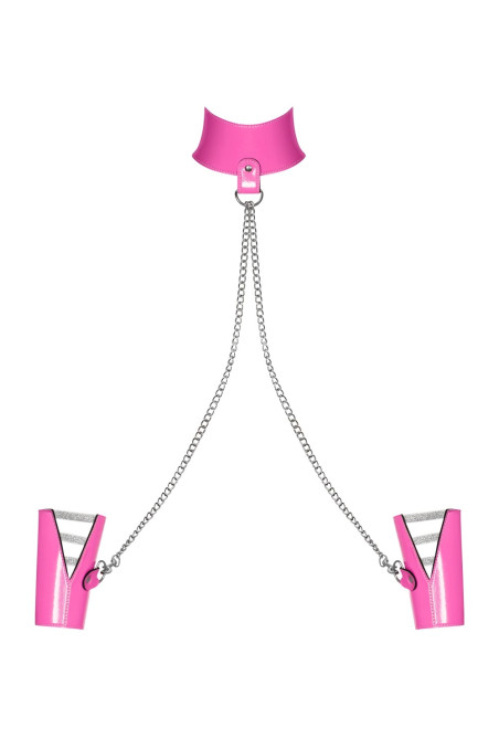 Латексный чокер с наручниками Obsessive Lollypopy Cuffs