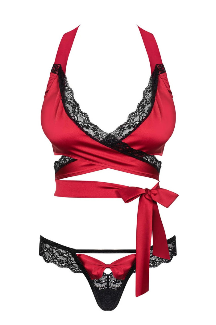 Атласний комплект білизни Obsessive Sensuelia Set Red