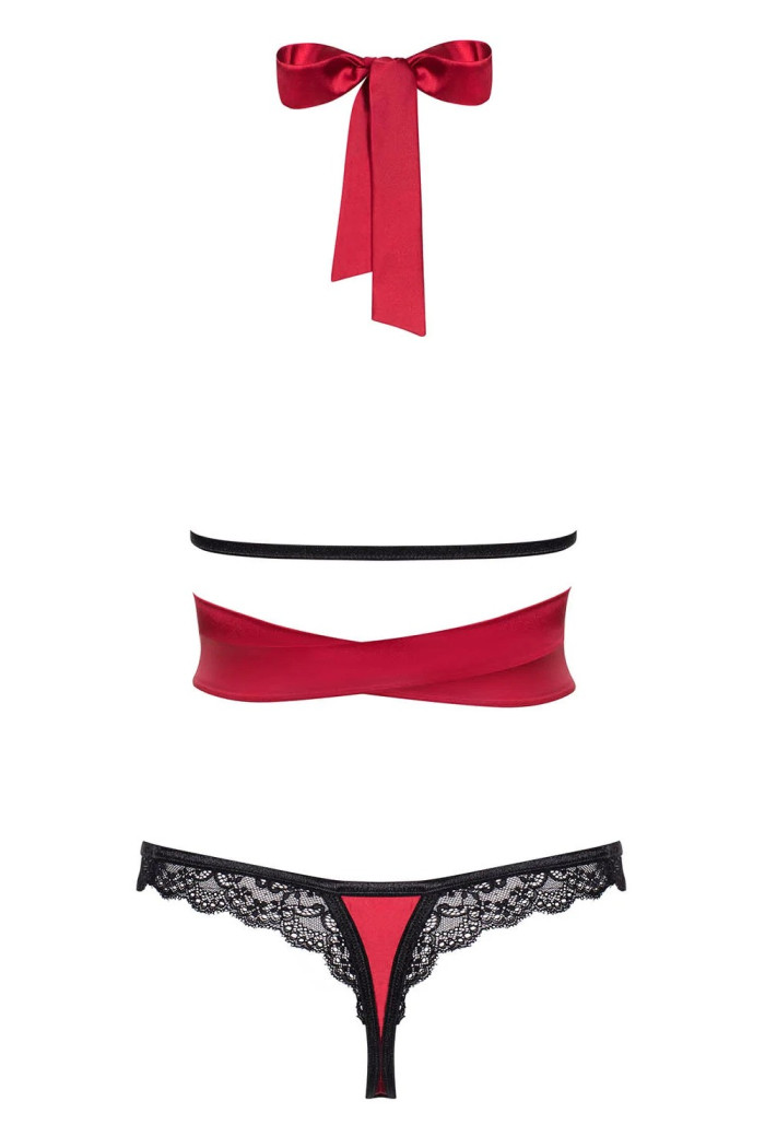 Атласний комплект білизни Obsessive Sensuelia Set Red
