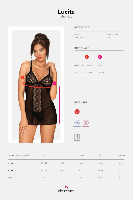 Сорочка обтягуюча з трусиками Obsessive Lucita Chemise