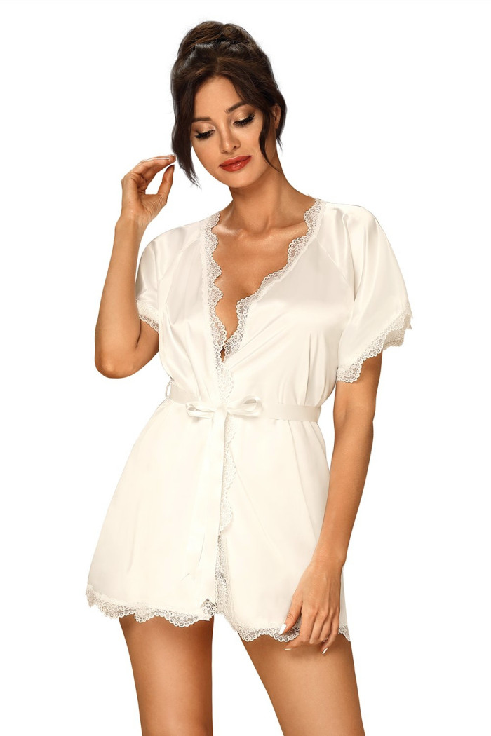 Халатик атласний короткий Obsessive Prima Neve Peignoir