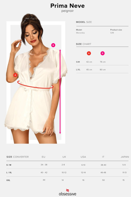 Халатик атласний короткий Obsessive Prima Neve Peignoir