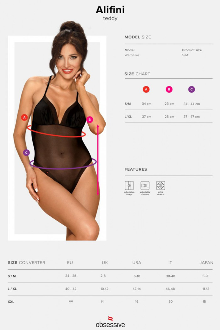 Боди прозрачное с красивой спинкой Obsessive Alifini