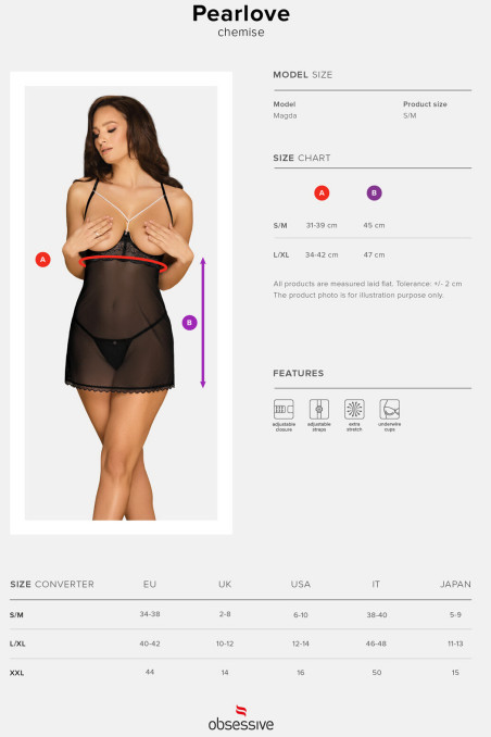 Сорочка з відкритим бюстом і трусиками Obsessive Pearlove Chemise