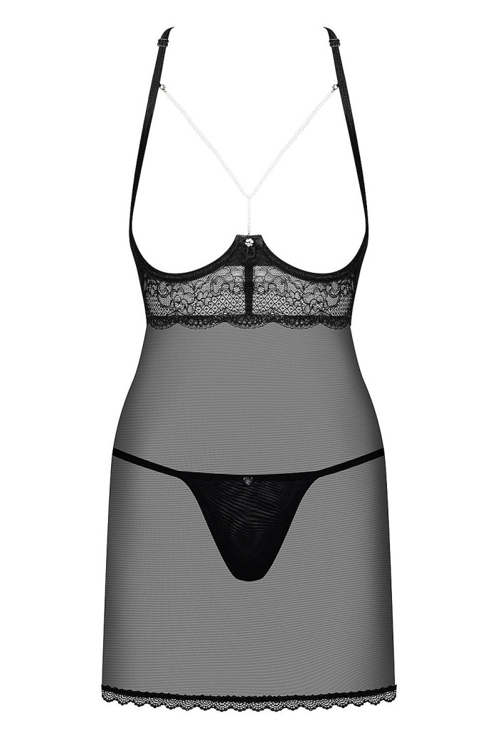 Сорочка з відкритим бюстом і трусиками Obsessive Pearlove Chemise