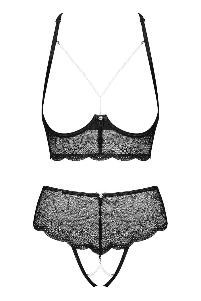 Комплект з відкритим бюстом і трусиками Obsessive Pearlove Set