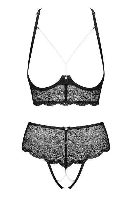 Комплект з відкритим бюстом і трусиками Obsessive Pearlove Set