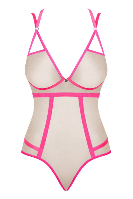 Боді прозоре з рожевими вставками Obsessive Nudelia