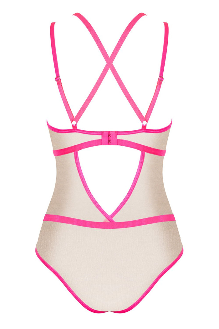 Боді прозоре з рожевими вставками Obsessive Nudelia