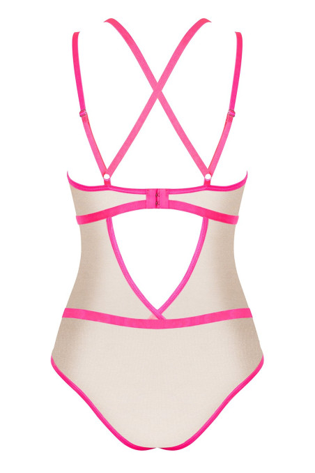 Боді прозоре з рожевими вставками Obsessive Nudelia