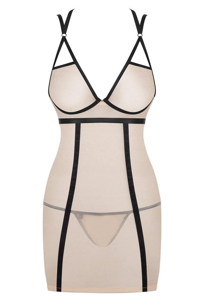 Сорочка прозора з чорними вставками Obsessive Nudelia chemise