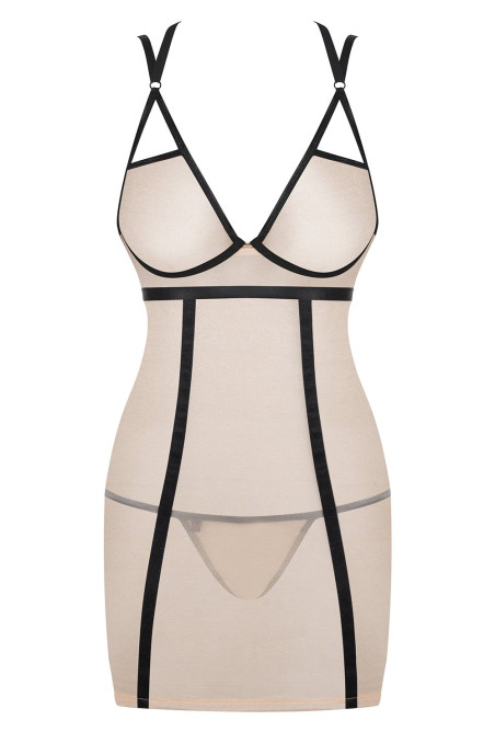 Сорочка прозора з чорними вставками Obsessive Nudelia chemise