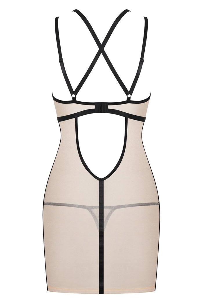 Сорочка прозора з чорними вставками Obsessive Nudelia chemise