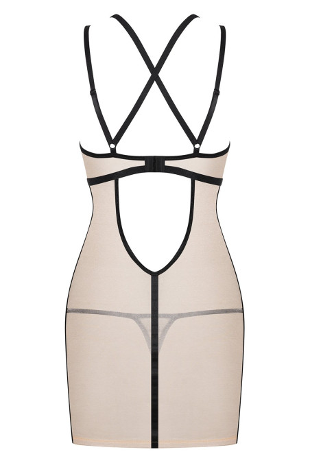 Сорочка прозора з чорними вставками Obsessive Nudelia chemise