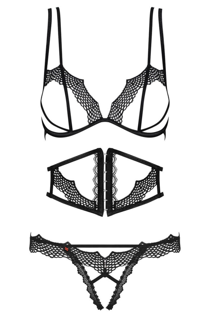 Комплект з відкритим бюстом і поясом Obsessive Bravelle