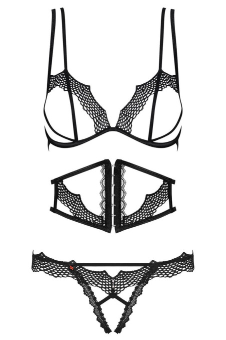 Комплект с открытым бюстом и поясом Obsessive Bravelle